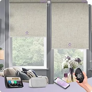 Hardwired motorized blinds with linen beige fabric