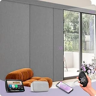 Extra wide light grey sliding panel blinds
