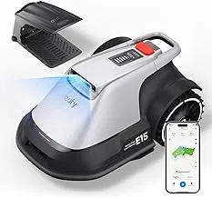 eufy E15 robot lawn mower on a small suburban lawn
