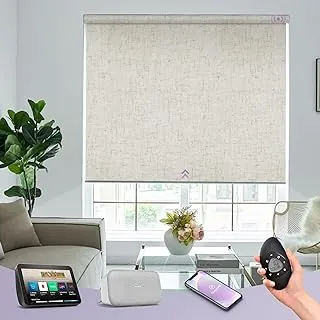 Graywind Linen Beige Motorized Roller Shades with Valance